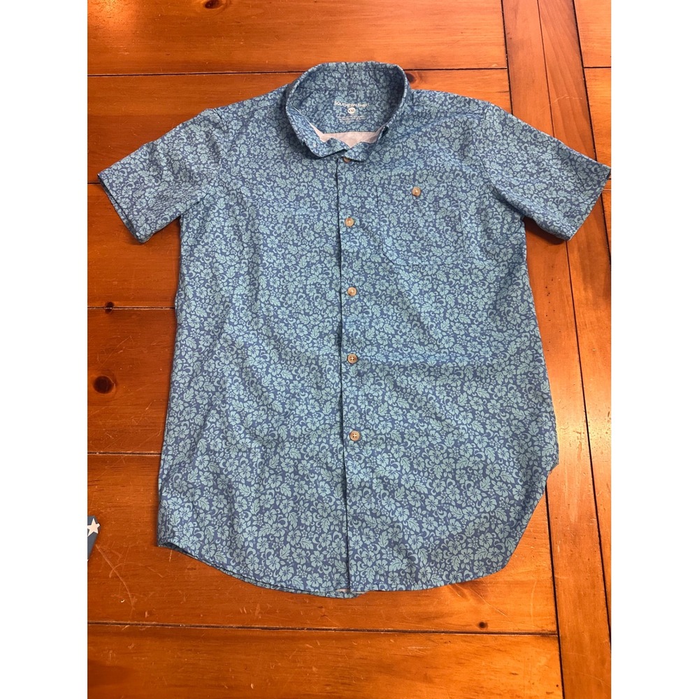 Southern Shirt Boys Blue Floral Performance Button Down Shirt YXL 16 Stretch